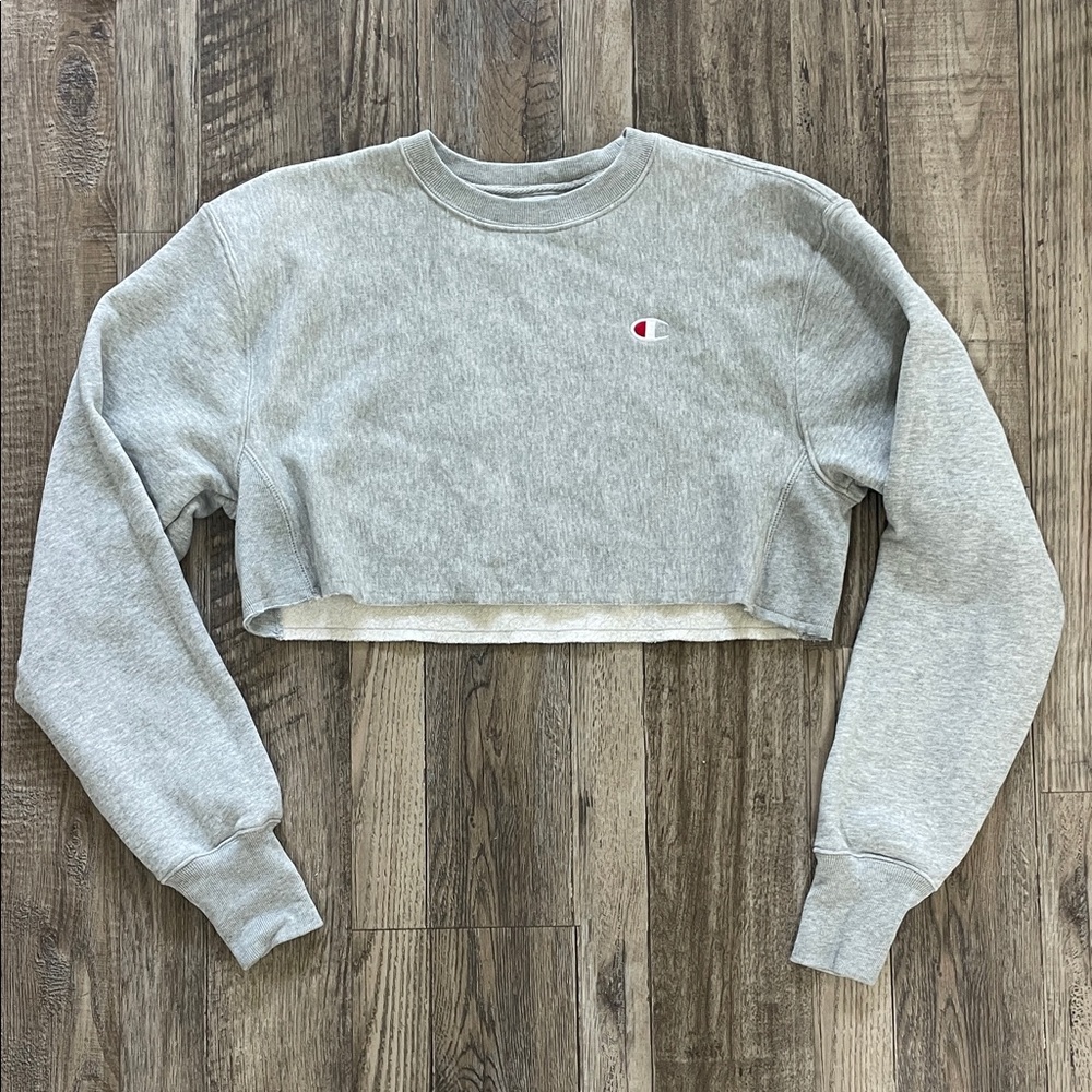 Champion Light Gray Cropped Hoodie